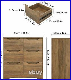6 Drawer Chest Wide Storage Dresser Wood Chest of Drawers Cabinet Nightstand