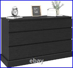 6 Drawer Double Dresser, 51.5''W Wooden Storage Chest of 6 Drawers for Bedroom