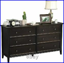 6 Drawer Double Dresser Bedroom Large Storage Cabinet Solid Wood Dresser Chest