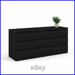 6 Drawer Double Dresser Chest Cabinet Black Wood Bedroom Furniture Storage Home