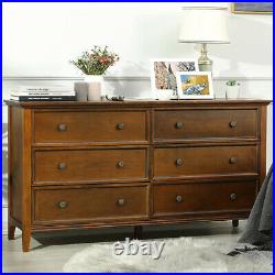 6 Drawer Double Dresser Solid Wood Dresser Chest with Wide Storage Space Caramel