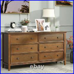 6 Drawer Double Dresser Solid Wood Dresser Chest with Wide Storage Space Caramel