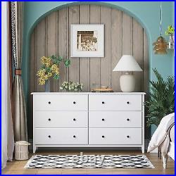 6 Drawer Double Dresser Wood Dresser Chest with Wide Storage Space for Bedroom