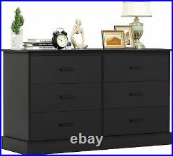 6 Drawer Double Dresser Wood Storage Tower Clothes Organizer for Bedroom black