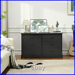 6 Drawer Double Dresser Wood Storage Tower Clothes Organizer for Bedroom black