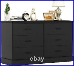 6 Drawer Double Dresser Wood Wide Chest of 6 Drawers Cabinet for Bedroom Hallway
