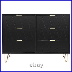 6 Drawer Double Dresser Wooden Storage Chest of Drawers with Gold Handles