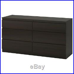 6 Drawer Double Dresser in Storage Wood Double Chest Drawers, Black-brown