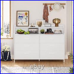 6 Drawer Double Dresser withStoragre Shelves Chest of Drawers Wide Storage Cabinet