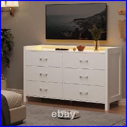 6 Drawer Double Dresser with LED Lights Wooden Storage Cabinet, Chest of Drawers