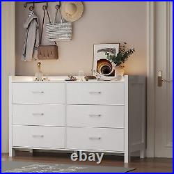 6 Drawer Double Dresser with LED Lights Wooden Storage Cabinet, Chest of Drawers