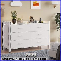 6 Drawer Double Dresser with LED Lights Wooden Storage Cabinet, Chest of Drawers