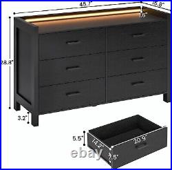 6 Drawer Double Dresser with LED Lights Wooden Storage Cabinet, Chest of Drawers
