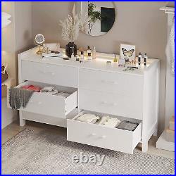 6 Drawer Double Dresser with LED Lights Wooden Storage Cabinet, Chest of Drawers