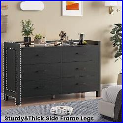 6 Drawer Double Dresser with LED Lights Wooden Storage Cabinet, Chest of Drawers