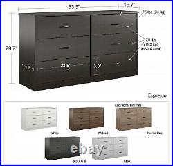 6 Drawer Dresser Bedroom Closet Clothes Storage Organizer Wood Black Oak Finish