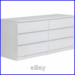 6 Drawer Dresser Bedroom Furniture Storage Wood Double Chest Drawers White NEW