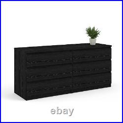 6 Drawer Dresser Black Wood Grain Chest Drawers Clothes Cabinet Storage Modern