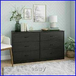 6 Drawer Dresser Furniture Bedroom Organizer Chest of Drawers Black Oak Finish