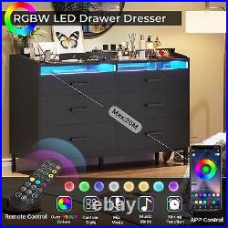 6 Drawer Dresser Large Capacity Chest of Drawer Modern LED Storage Cabinet Black