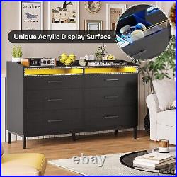 6 Drawer Dresser Large Capacity Chest of Drawer Modern LED Storage Cabinet Black