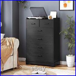 6 Drawer Dresser Modern Black Chest of Drawers Wooden Storage Dresser Cabinet