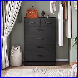 6 Drawer Dresser Modern Black Chest of Drawers Wooden Storage Dresser Cabinet