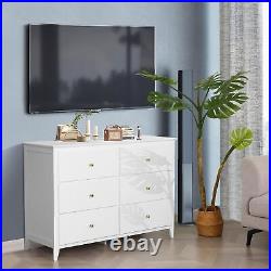 6 Drawer Dresser, Modern Wide Chest of Drawers with Metal Handle Storage Cabinet