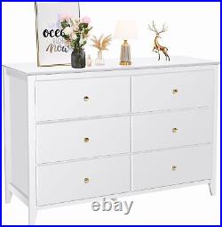6 Drawer Dresser, Modern Wide Chest of Drawers with Metal Handle Storage Cabinet