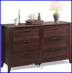 6 Drawer Dresser, Retro Chest of Drawers with Metal Handle, Double Wood Dresser