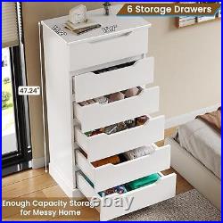 6 Drawer Dresser Tall Skinny Dresser Chest of Drawers Wood Storage Tower white