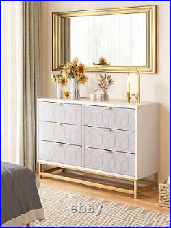 6 Drawer Dresser Wood Chest Of Drawers With Metal Legs Modern Storage Dresser