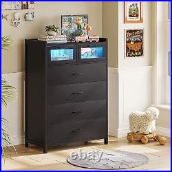 6 Drawer Dresser Wood Chest of Drawers Tall Black Cloth Organizer with 6 Drawers