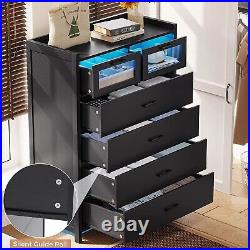 6 Drawer Dresser Wood Chest of Drawers Tall Black Cloth Organizer with 6 Drawers
