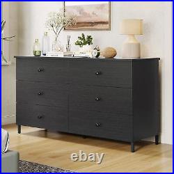 6 Drawer Dresser for Bedroom Double Dresser Wide Chest of Drawers Organizer Unit