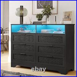 6 Drawer Dresser for Bedroom Woven Leather Chest of Drawers Closets Large Capaci