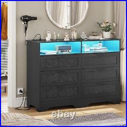 6 Drawer Dresser for Bedroom Woven Leather Chest of Drawers Closets Large Capaci