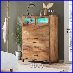 6 Drawer Dresser for Bedroom with LED Lights Tall Chest of Drawers brown Storage