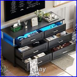 6 Drawer Dresser withLED Light Chest of Drawers for Living Room, Entryway & Hallway