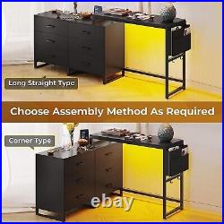 6 Drawer Dresser with Desk and LED Lights Industrial Chests of Drawers Black
