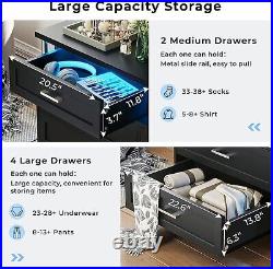6 Drawer Dresser with LED Light Modern Chest of Drawers Large Clothing Organizer