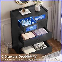 6 Drawer Dresser with LED Lights Chest of Drawers Large Capacity Storage Cabinet