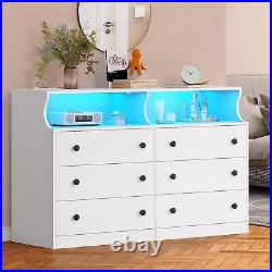 6 Drawer Dresser with LED Lights Chest of Drawers Storage Cabinet for Bedroom
