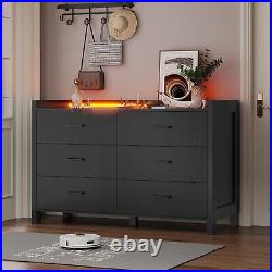 6 Drawer Dresser with LED Lights Large Capacity Storage Cabinet Chest of Drawers