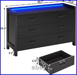 6 Drawer Dresser with LED Lights Large Capacity Storage Cabinet Chest of Drawers