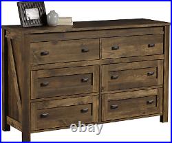 6-Drawer Weathered Aged Barn Wood Clothes Storage Dresser Chest of Drawers Unise