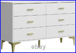 6 Drawer Wood Dresser, Wood Lateral Chest of Drawers Storage Organizer, White