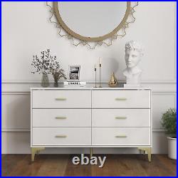 6 Drawer Wood Dresser, Wood Lateral Chest of Drawers Storage Organizer, White