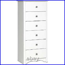 6 Drawer Wooden Dresser Chest, 17.75 x 23.25 x 53, White