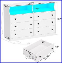 6 Drawers Double Dresser Cabinet Large Wooden Storage with LED Light for Bedroom